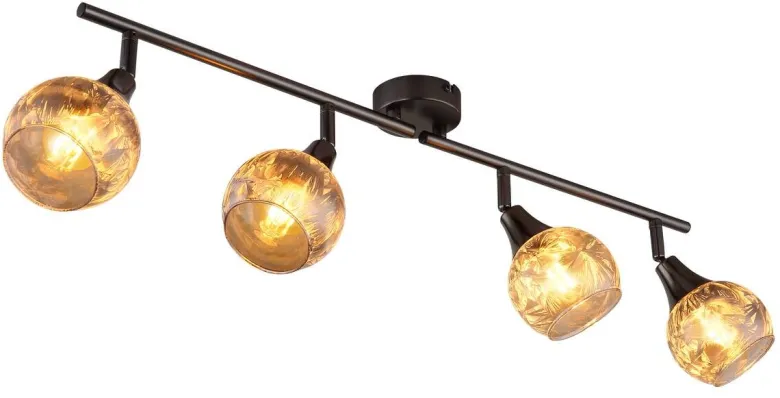 GLOBO Strahler schwarz Chrom Metall Glas B/H/L: ca. 11x37x21 cm E14 4 Brennstellen