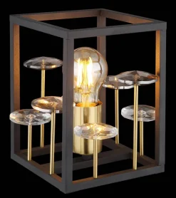 GLOBO Tischleuchte LISBON 15644T gold mattschwarz Rauch Glas Metall B/H/L: ca. 15x20x15 cm E27 1 Brennstellen