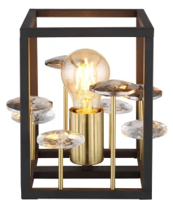 GLOBO Tischleuchte LISBON 15644T gold mattschwarz Rauch Glas Metall B/H/L: ca. 15x20x15 cm E27 1 Brennstellen
