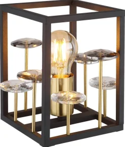 GLOBO Tischleuchte LISBON 15644T gold mattschwarz Rauch Glas Metall B/H/L: ca. 15x20x15 cm E27 1 Brennstellen