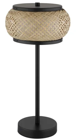 GLOBO Tischleuchte mattschwarz natur Metall Bambus H/D: ca. 46,1x22 cm 1 Brennstellen