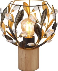 GLOBO Tischleuchte MIKA 15759T gold braun Holz H/D: ca. 25x20 cm E27 1 Brennstellen