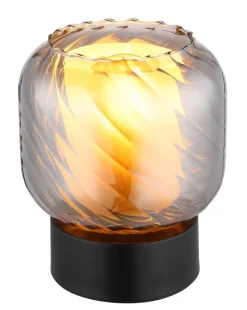 GLOBO Tischleuchte Rauch mattschwarz Metall Glas H/D: ca. 17x14 cm E27 1 Brennstellen
