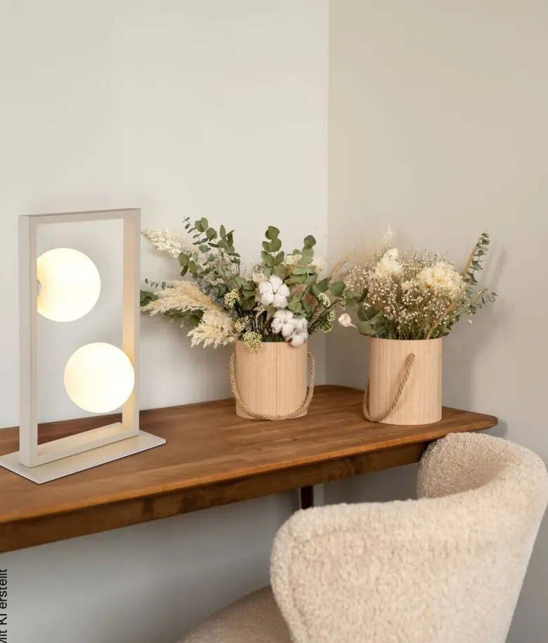GLOBO Tischleuchte sand mattschwarz creme Glas Metall B/H/L: ca. 12x40x28 cm G9 2 Brennstellen