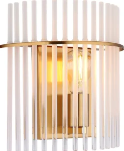 GLOBO Wandleuchte gold Opal transparent Metall Glas B/H/T: ca. 25x26x12,5 cm E27 1 Brennstellen
