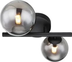 GLOBO Wandleuchte Riha schwarz Rauch Metall Glas B/H/L: ca. 25x12,5x24 cm G9 2 Brennstellen