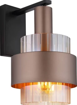 GLOBO Wandleuchte schwarz amber Glas Metall B/H: ca. 18,5x29,5 cm E27 1 Brennstellen