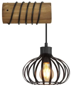 GLOBO Wandleuchte schwarz braun Metall Holz B/H: ca. 20x59 cm E27 1 Brennstellen