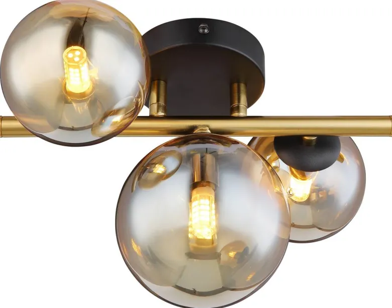 GLOBO Wandleuchte 56135-3W messing amber Glas Metall B/H/L: ca. 21x19x28 cm G9 3 Brennstellen