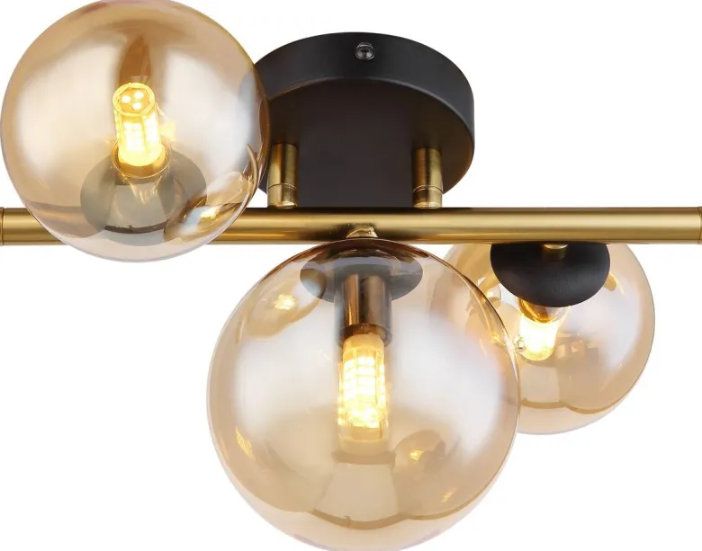 GLOBO Wandleuchte 56135-3W messing amber Glas Metall B/H/L: ca. 21x19x28 cm G9 3 Brennstellen