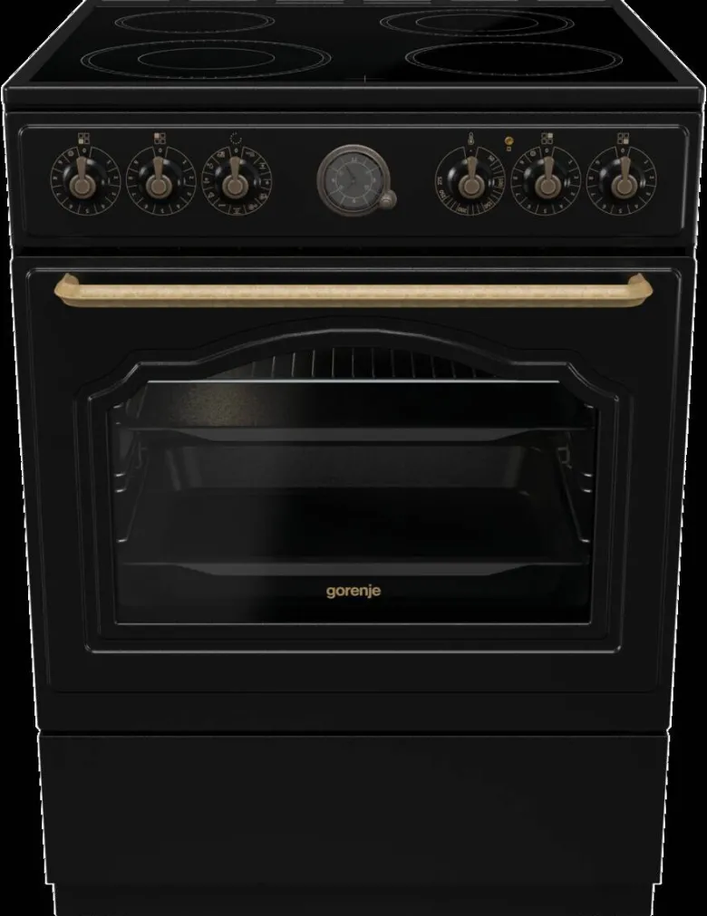 Gorenje Retro-Standherd 60cm mit Glaskeramikkochfeld GECS6B70CLB schwarz B/H/T: ca. 60x85x60 cm