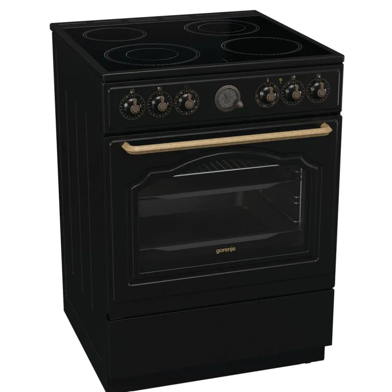 Gorenje Retro-Standherd 60cm mit Glaskeramikkochfeld GECS6B70CLB schwarz B/H/T: ca. 60x85x60 cm