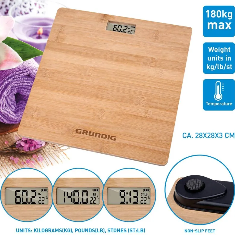 Grundig Personenwaage natur Bambus B/L: ca. 28x28 cm