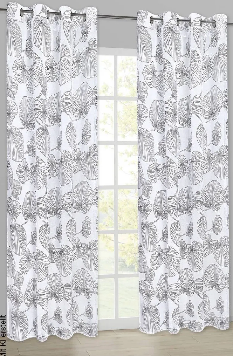 Happy Home Ösenvorhang Blätter schwarz B/L: ca. 145x245 cm