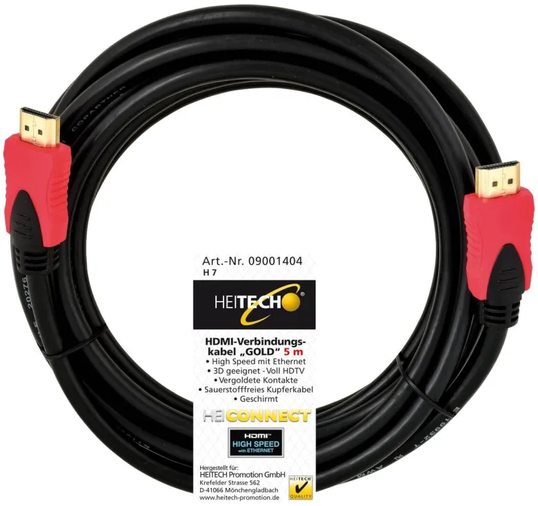 Heitech HDMI-Verbindungskabel 5,0m gold schwarz