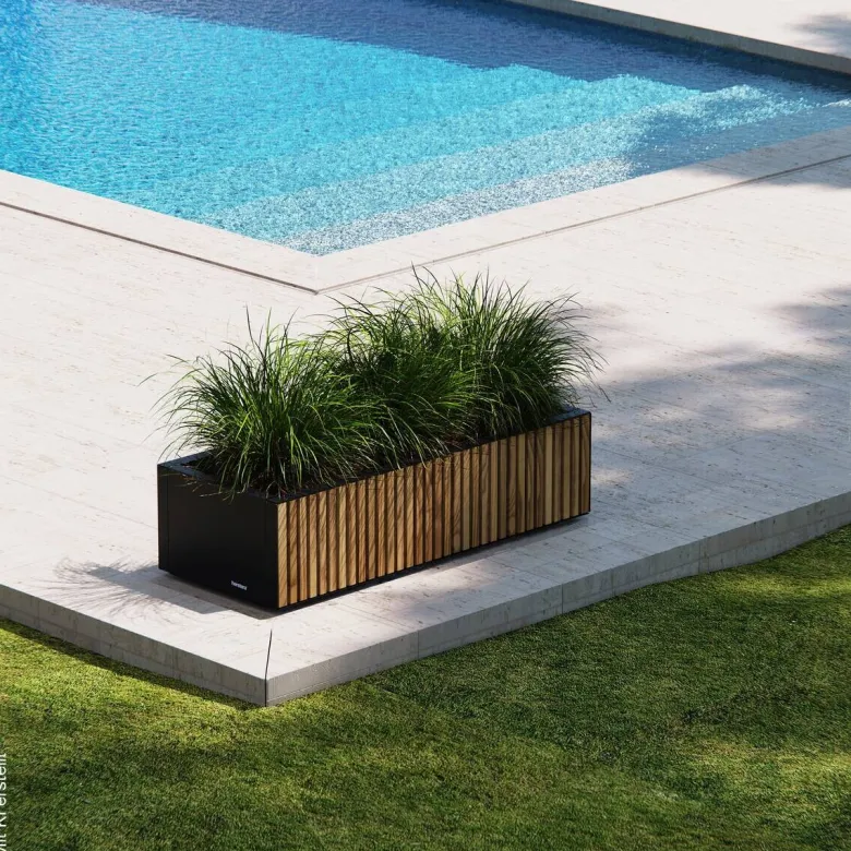 Herstera Garden Pflanzkübel Deco Planter Xic schwarz Holz B/H/L: ca. 100x25x40 cm