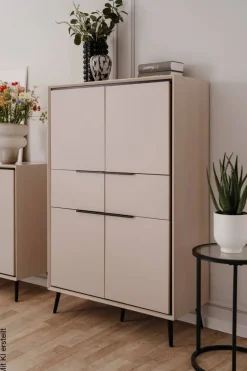 Highboard Arona sand schwarz B/H/T: ca. 90x140x38 cm
