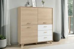 Highboard BASTIAN Eiche weiß B/H/T: ca. 120x131x36,5 cm