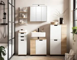 Highboard Emmik weiß matt Eiche Eiche weiß Nachbildung B/H/T: ca. 59,8x116,9x32,6 cm
