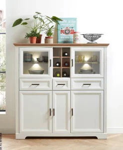 Highboard Jasmin weiß Pinie Nachbildung Eiche Artisan Nachbildung B/H/T: ca. 143x150x42 cm