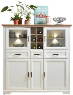 Highboard Jasmin weiß Pinie Nachbildung Eiche Artisan Nachbildung B/H/T: ca. 143x150x42 cm