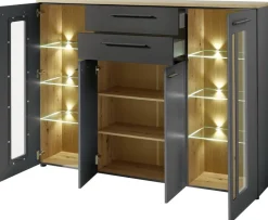 Highboard Loft Two Eiche Artisan Nachbildung Graphit Lacklaminat supermatt B/H/T: ca. 180x133x37 cm