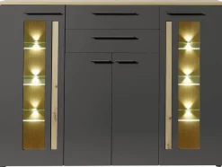 Highboard Loft Two Eiche Artisan Nachbildung Graphit Lacklaminat supermatt B/H/T: ca. 180x133x37 cm
