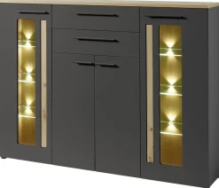 Highboard Loft Two Eiche Artisan Nachbildung Graphit Lacklaminat supermatt B/H/T: ca. 180x133x37 cm