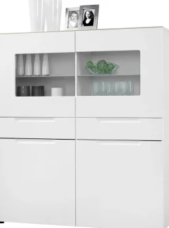 Highboard Mailand weiß Hochglanz B/H/T: ca. 128x147x40 cm