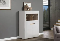 Highboard Marlon Eiche Evoke Coast Nachbildung weiß Hochglanz B/H/T: ca. 96x132x39 cm