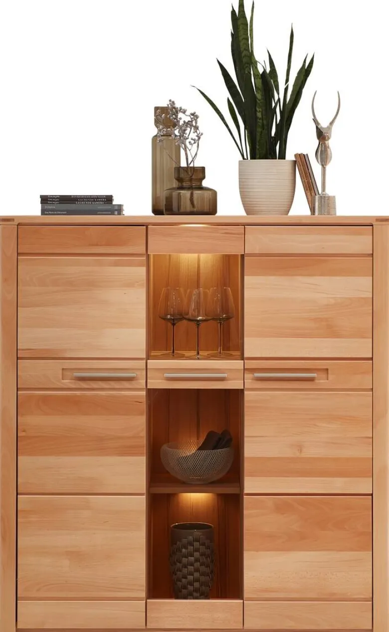 Highboard Nature One buche Nachbildung buche B/H/T: ca. 127x137x40 cm