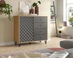 Highboard PRISMA Artisan Oak Nachbildung anthrazit matt B/H/T: ca. 110x96x40 cm