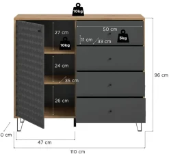 Highboard PRISMA Artisan Oak Nachbildung anthrazit matt B/H/T: ca. 110x96x40 cm