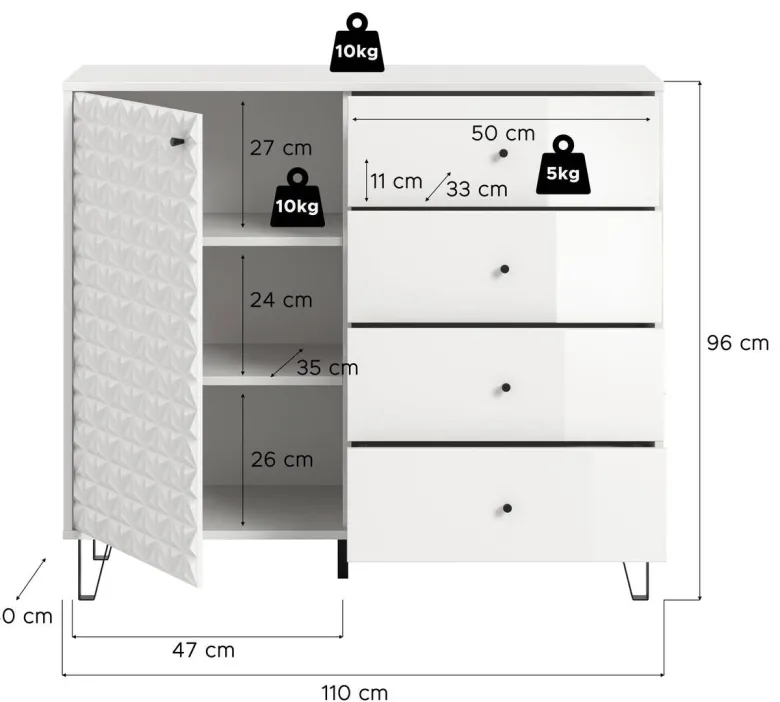 Highboard PRISMA weiß weiß Hochglanz B/H/T: ca. 110x96x40 cm