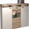 Highboard Strada weiß Eiche Viking Optik Spanplatte B/H/T: ca. 151x129x37 cm