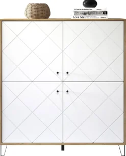 Highboard Touch Eiche Artisan Nachbildung weiß matt B/H/T: ca. 123x136x40 cm