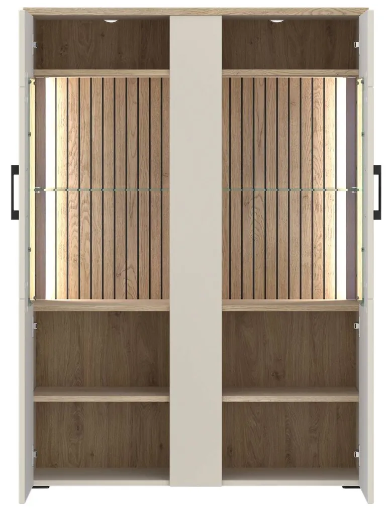 Highboardvitrine Cashmere Eiche Nachbildung Spanplatte B/H/T: ca. 99x138x35 cm