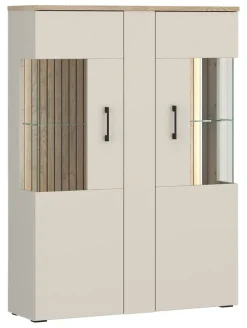 Highboardvitrine Cashmere Eiche Nachbildung Spanplatte B/H/T: ca. 99x138x35 cm