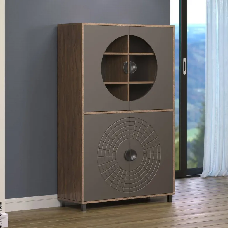 Highboardvitrine Fusion Eiche dunkel Nachbildung bronze Optik B/H/T: ca. 97x163x42 cm