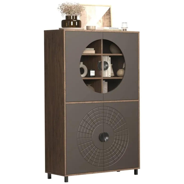 Highboardvitrine Fusion Eiche dunkel Nachbildung bronze Optik B/H/T: ca. 97x163x42 cm