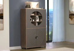 Highboardvitrine Fusion Eiche dunkel Nachbildung bronze Optik B/H/T: ca. 97x163x42 cm