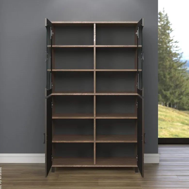 Highboardvitrine Fusion Eiche dunkel Nachbildung bronze Optik B/H/T: ca. 97x163x42 cm