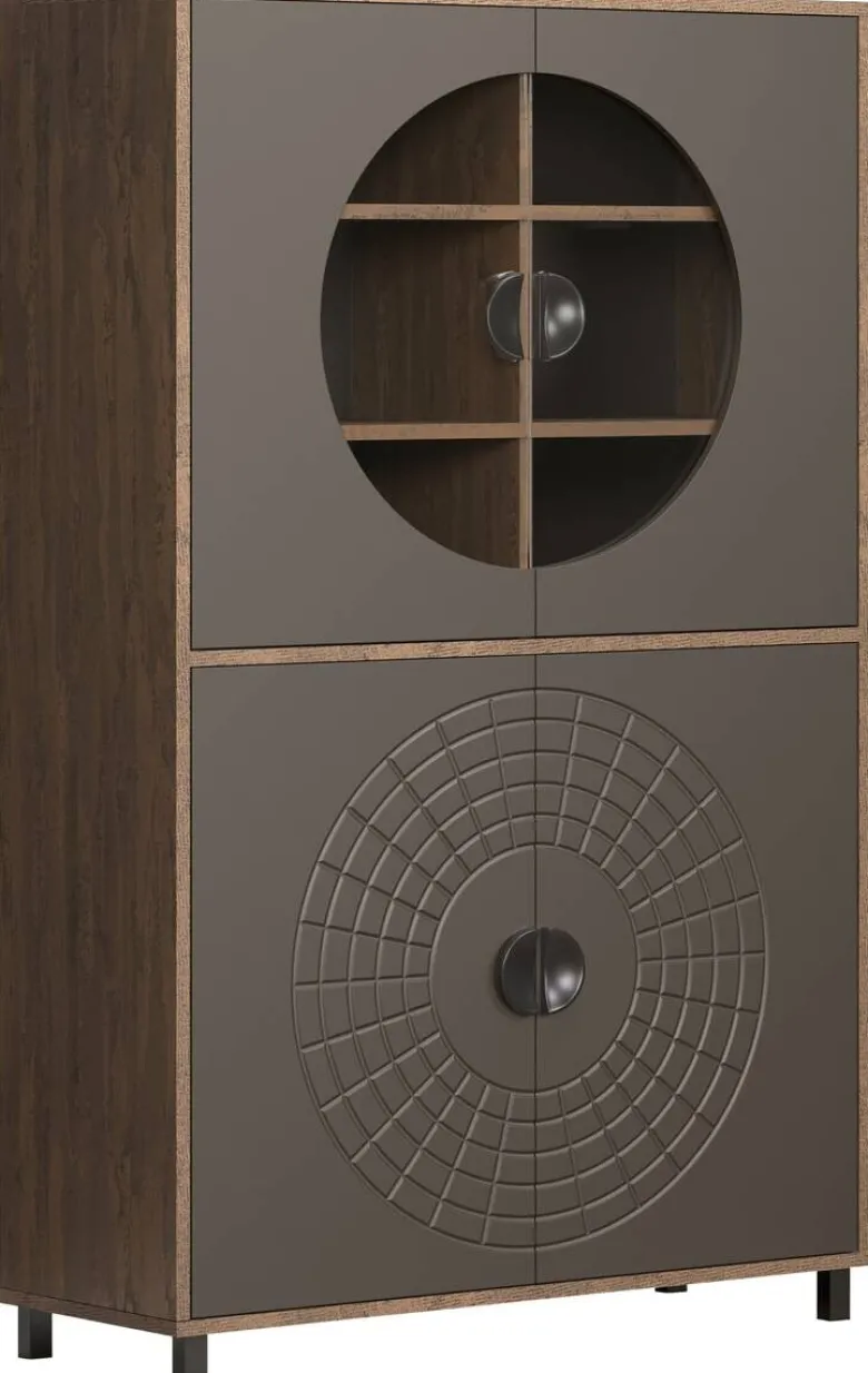 Highboardvitrine Fusion Eiche dunkel Nachbildung bronze Optik B/H/T: ca. 97x163x42 cm