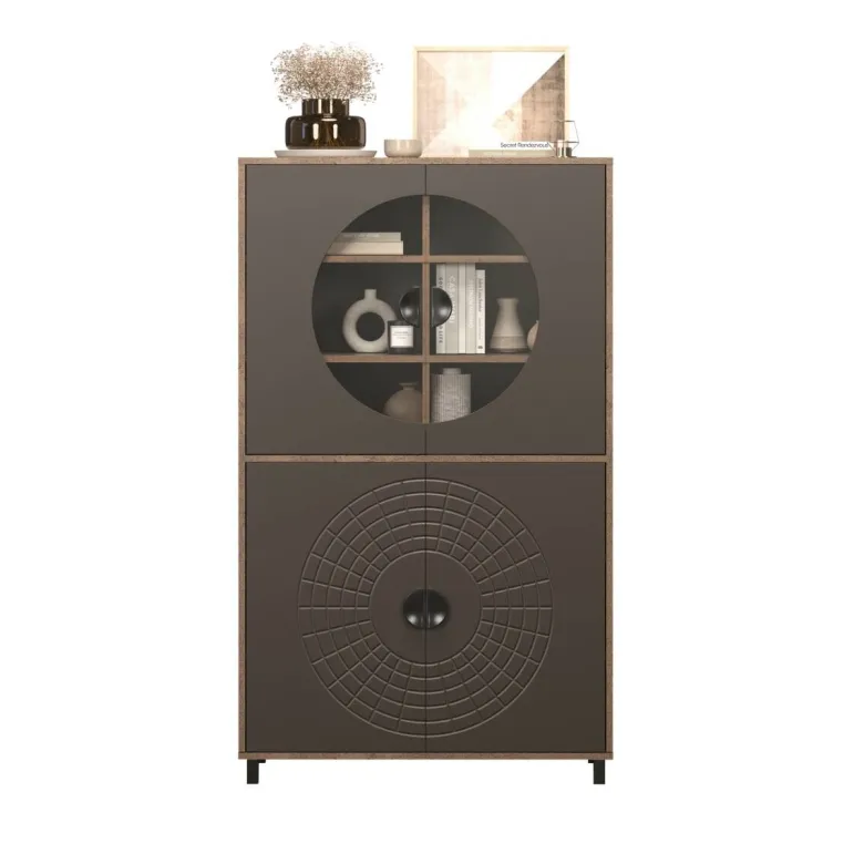 Highboardvitrine Fusion Eiche dunkel Nachbildung bronze Optik B/H/T: ca. 97x163x42 cm