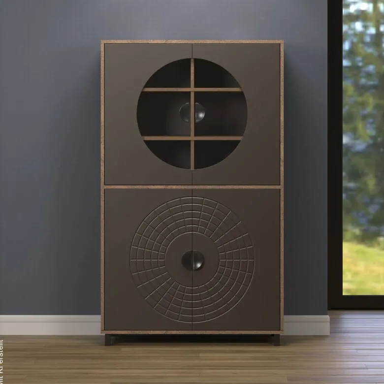Highboardvitrine Fusion Eiche dunkel Nachbildung bronze Optik B/H/T: ca. 97x163x42 cm