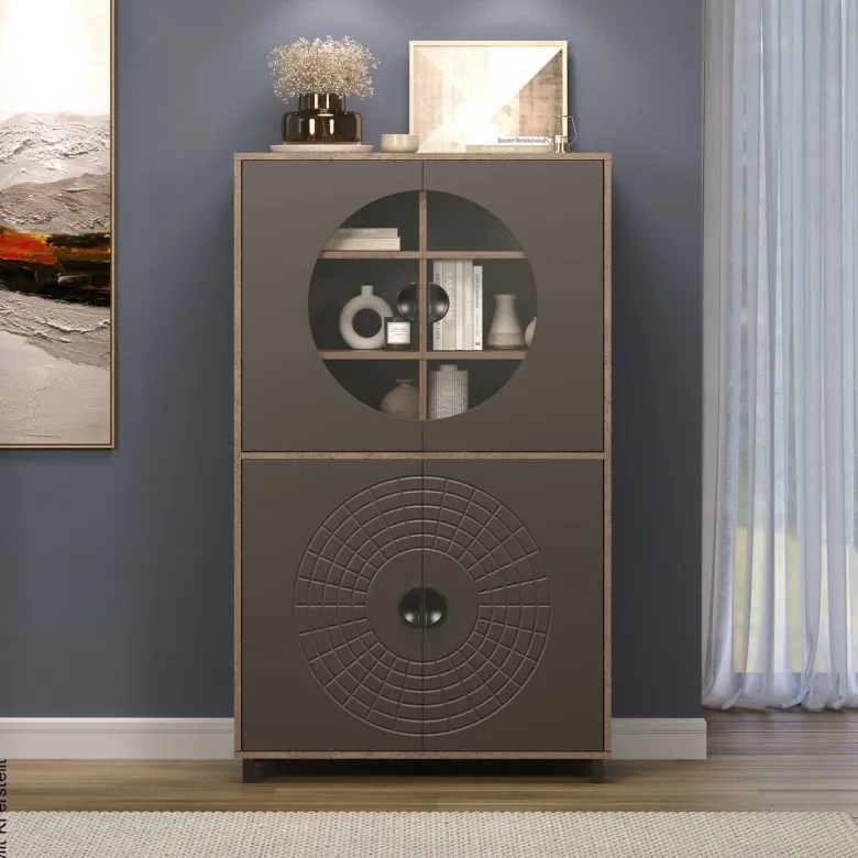 Highboardvitrine Fusion Eiche dunkel Nachbildung bronze Optik B/H/T: ca. 97x163x42 cm