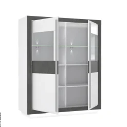 Highboard weiß Hochglanz Beton dunkel Optik B/H/T: ca. 133x162x53 cm