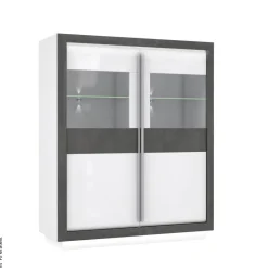 Highboard weiß Hochglanz Beton dunkel Optik B/H/T: ca. 133x162x53 cm