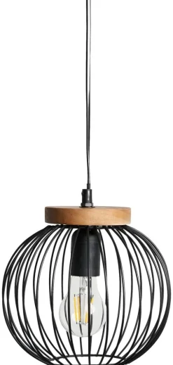 Hölscher Leuchten Pendelleuchte 021 821 schwarz natur Metall Holz H/D: ca. 150x20 cm E27 1 Brennstellen