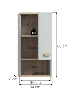 Hängeschrank STAR hellgrün Eiche hell Nachbildung B/H/T: ca. 34x68x28 cm